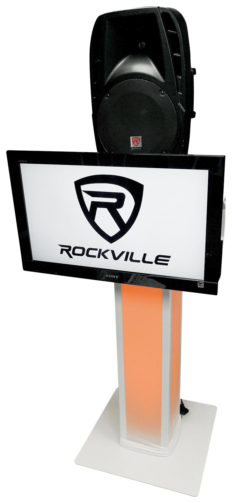 (1) Rockville RTP33-TV White/Black Totem DJ Speaker/Lighting Stand w/ TV Mount