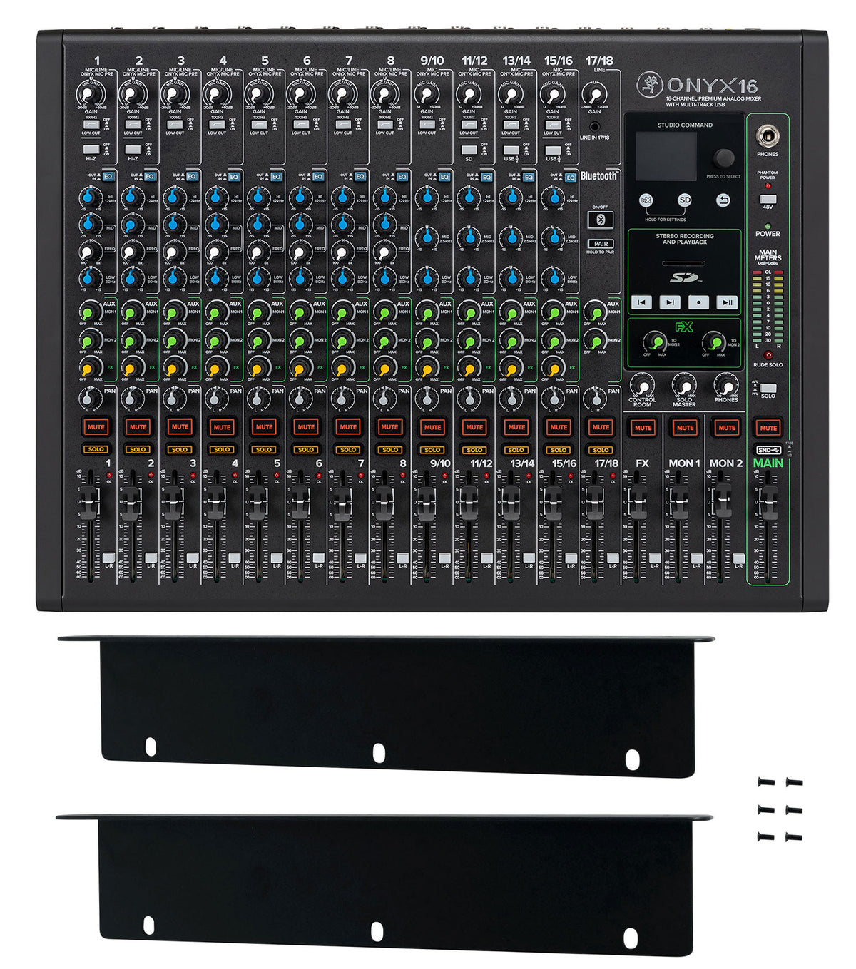 Mackie ONYX16 16-Channel Analog Mixer w/USB/3-Band EQ/Bluetooth+Rack Ear Kit