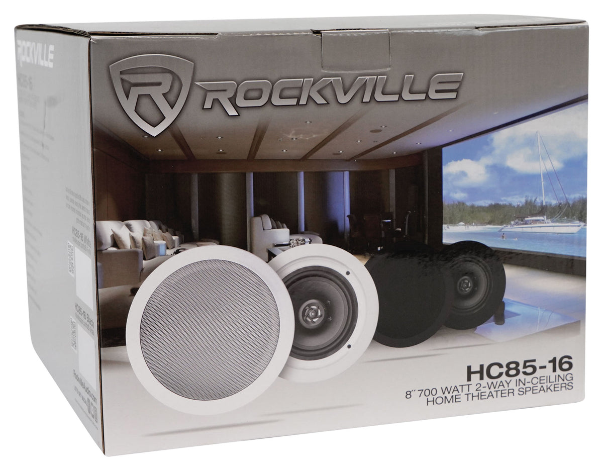 Pair Rockville HC85-16 Black 8" 700 Watt In-Ceiling Home Theater Speakers 16 Ohm