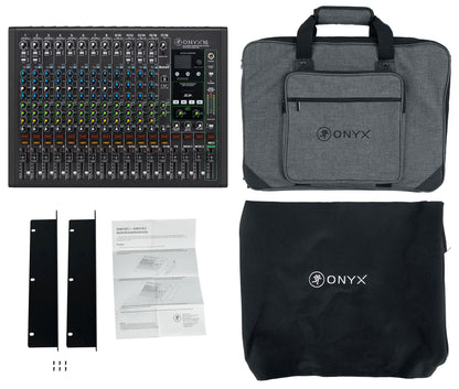 Mackie ONYX16 16-Channel Analog Mixer w/USB/EQ/Bluetooth+Bag+Cover+Rack Kit