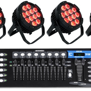 (4) Rockville WET PAR PRO Indoor/Outdoor Par Can Wash Up Lights+DMX Controller