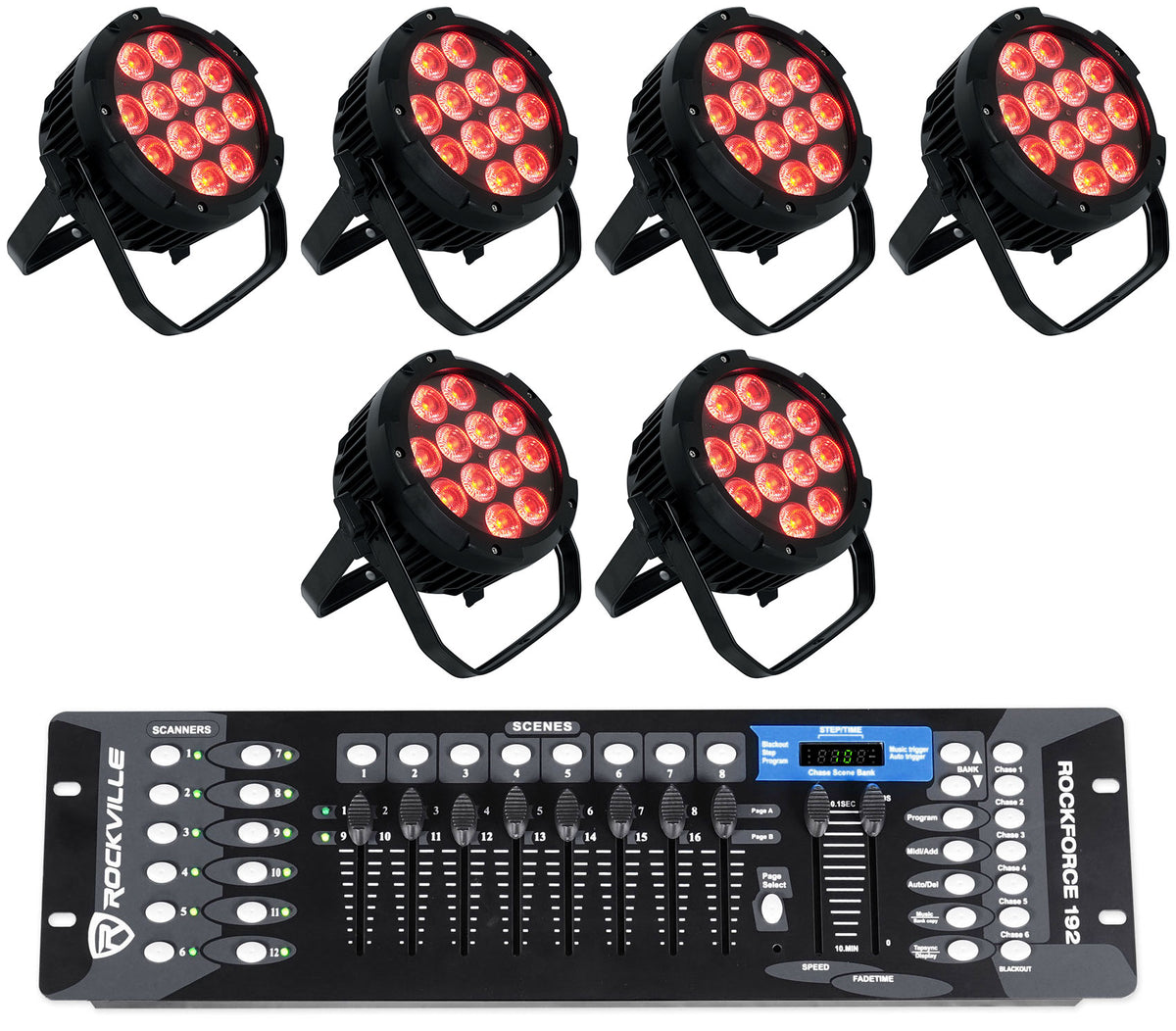 (6) WET PAR PRO Indoor/Outdoor Par Can Wash Up Lights+DMX Controller