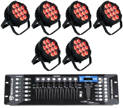 (6) WET PAR PRO Indoor/Outdoor Par Can Wash Up Lights+DMX Controller