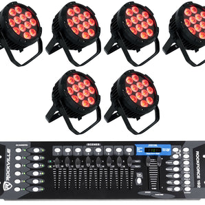 (6) Rockville WET PAR PRO Indoor/Outdoor Par Can Wash Up Lights+DMX Controller