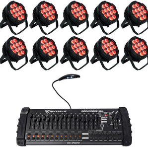 (10) Rockville WET PAR PRO Indoor/Outdoor Par Can Wash Up Lights+DMX Controller