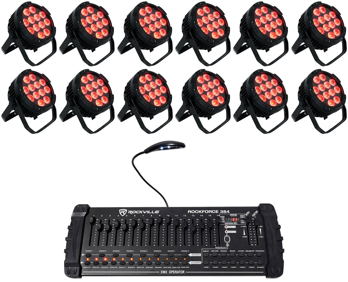 (12) WET PAR PRO Indoor/Outdoor Par Can Wash Up Lights+DMX Controller