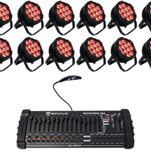 (12) Rockville WET PAR PRO Indoor/Outdoor Par Can Wash Up Lights+DMX Controller