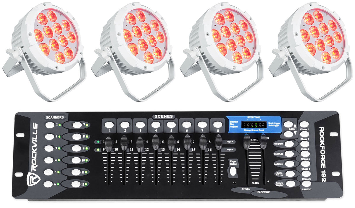 (4) WET PAR PRO White Indoor/Outdoor Par Wash Up Lights + DMX Controller