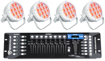 (4) WET PAR PRO White Indoor/Outdoor Par Wash Up Lights + DMX Controller