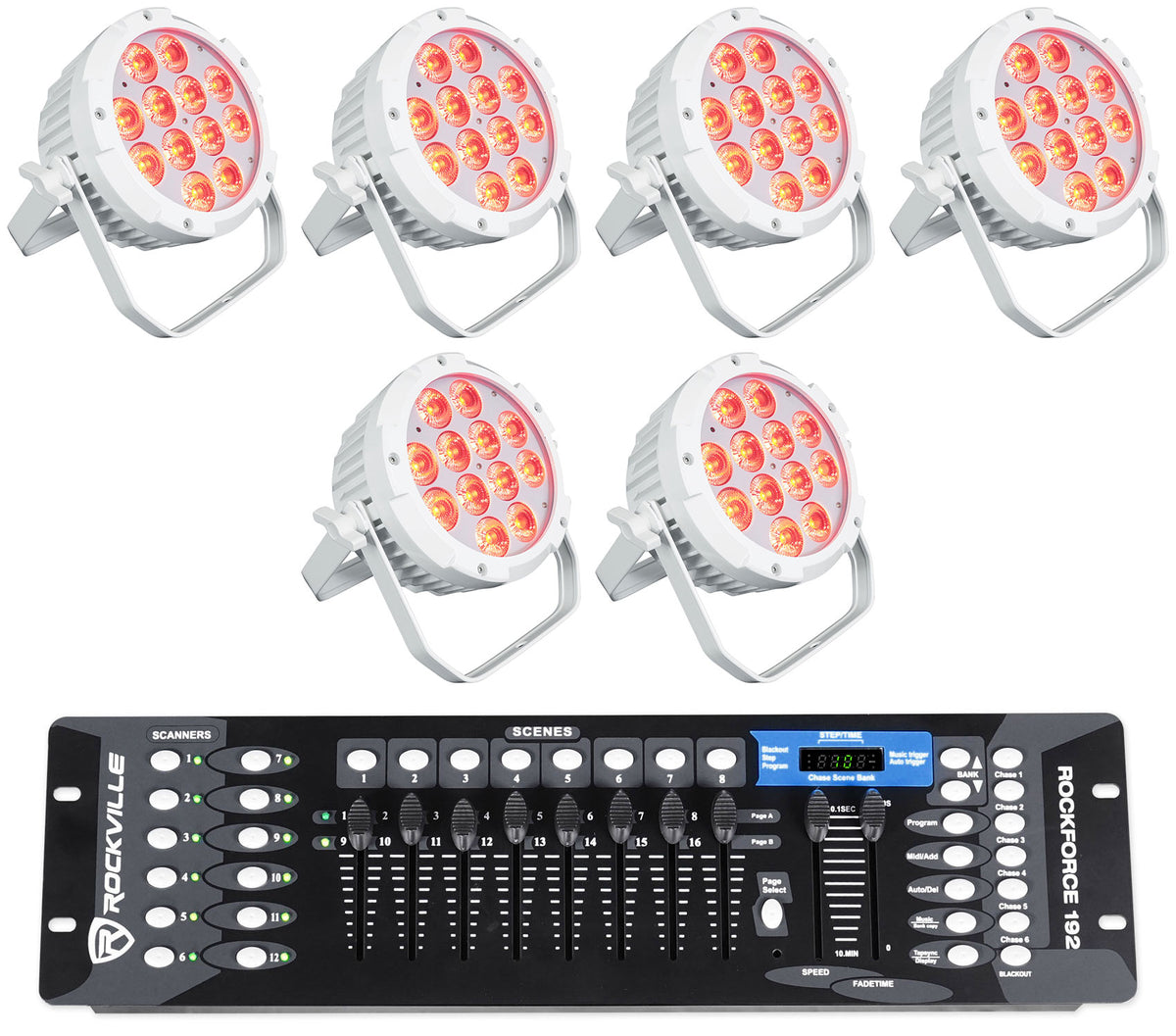 (6) WET PAR PRO White Indoor/Outdoor Par Wash Up Lights+DMX Controller
