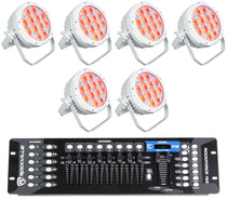 (6) WET PAR PRO White Indoor/Outdoor Par Wash Up Lights+DMX Controller