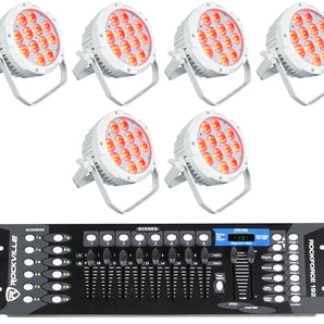 (6) Rockville WET PAR PRO White Indoor/Outdoor Par Wash Up Lights+DMX Controller