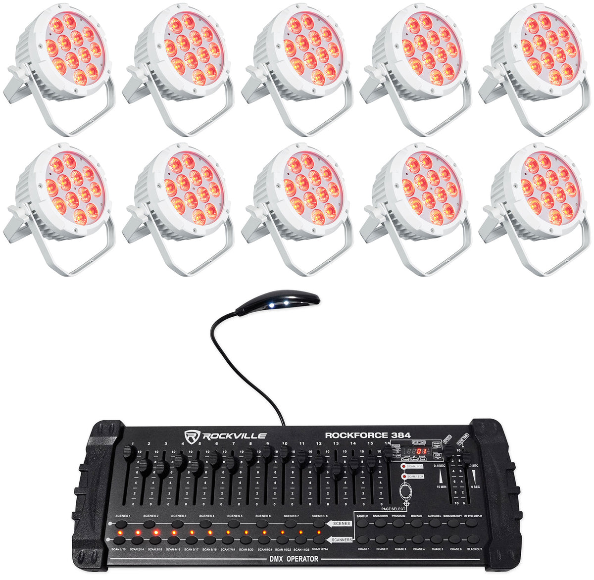 (10) WET PAR PRO White Indoor/Outdoor Par Wash Up Lights+DMX Controller