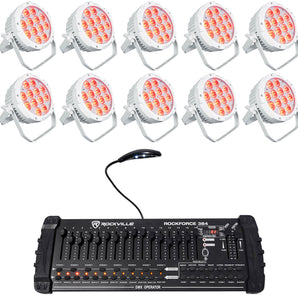 10) Rockville WET PAR PRO White Indoor/Outdoor Par Wash Up Lights+DMX Controller