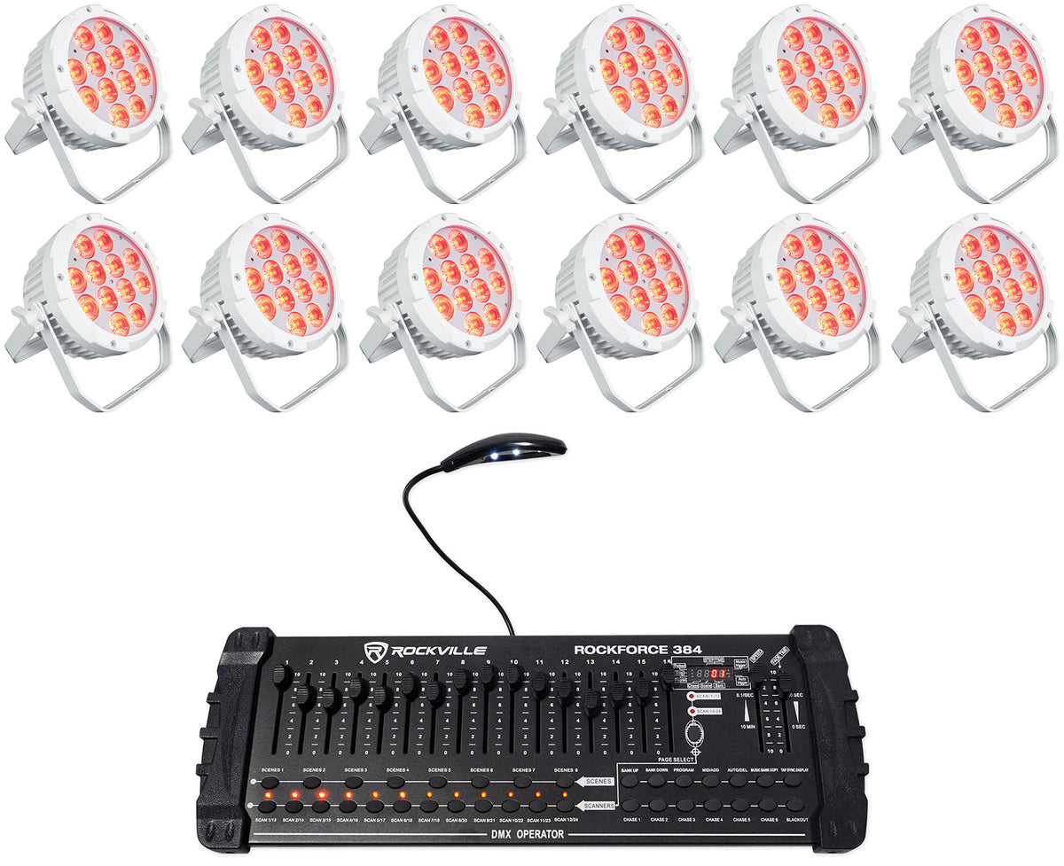(12) WET PAR PRO White Indoor/Outdoor Par Wash Up Lights+DMX Controller