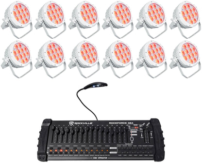 (12) WET PAR PRO White Indoor/Outdoor Par Wash Up Lights+DMX Controller