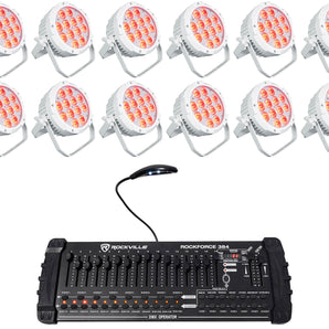 12) Rockville WET PAR PRO White Indoor/Outdoor Par Wash Up Lights+DMX Controller
