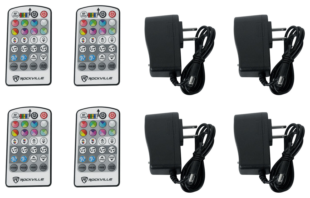 Rockville 4 PACK MINI RF1 V2 RGBWA+UV DJ/Party Wash Up Lights+Par Bag+RF Remote