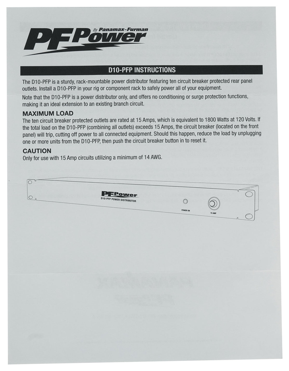 Furman D10-PFP 1U 15A Rackmount Pro DJ Power Strip w/ 10 Outlets