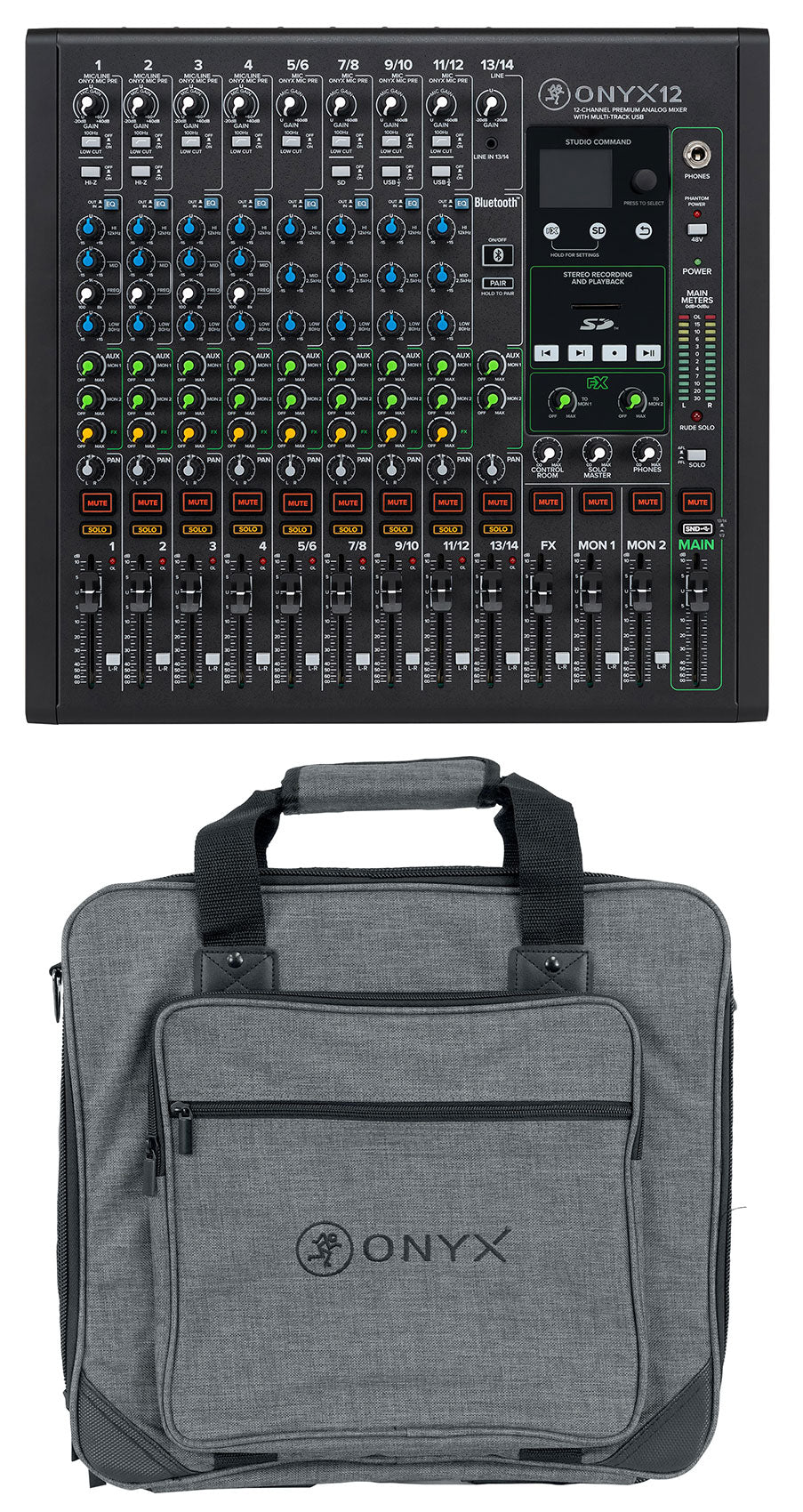 Mackie ONYX12 12-Channel Analog Mixer w/USB/3-Band EQ/Bluetooth+Carry Bag