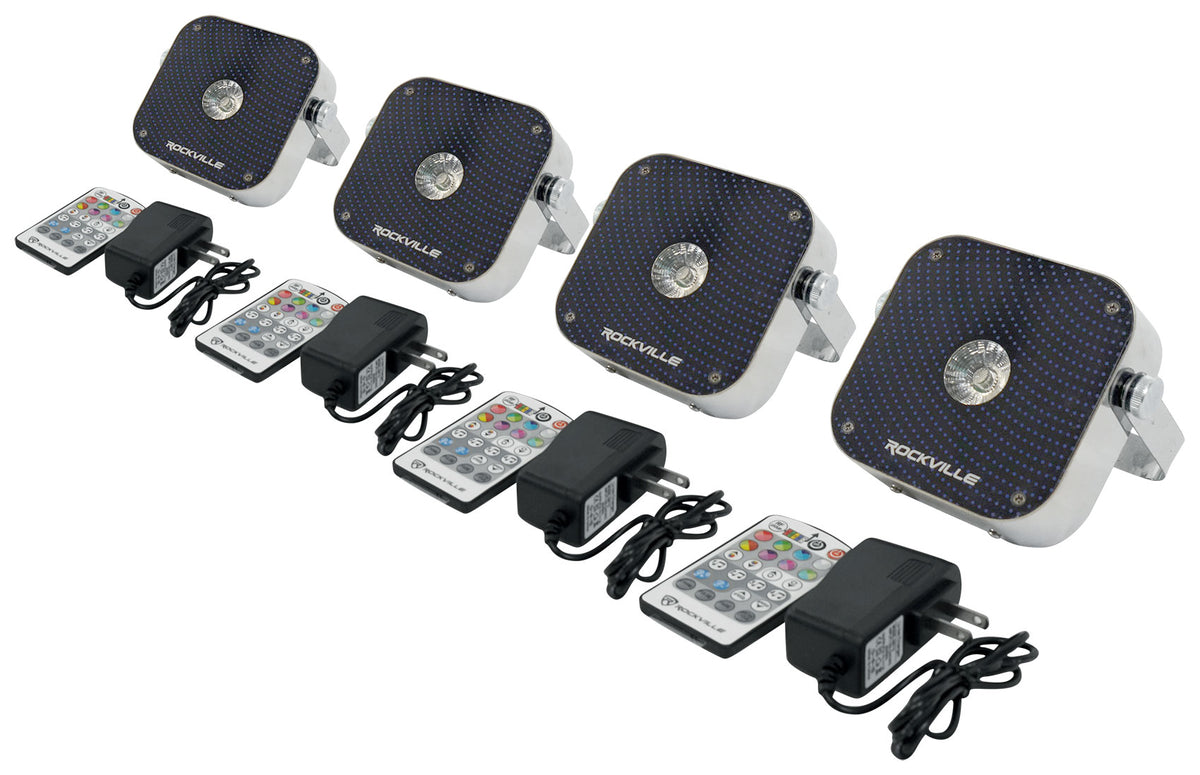 Rockville 4 PACK MINI RF1 V2 RGBWA+UV DJ/Party Wash Up Lights+Par Bag+RF Remote