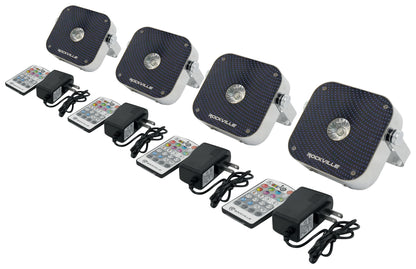 Rockville 4 PACK MINI RF1 V2 RGBWA+UV DJ/Party Wash Up Lights+Par Bag+RF Remote