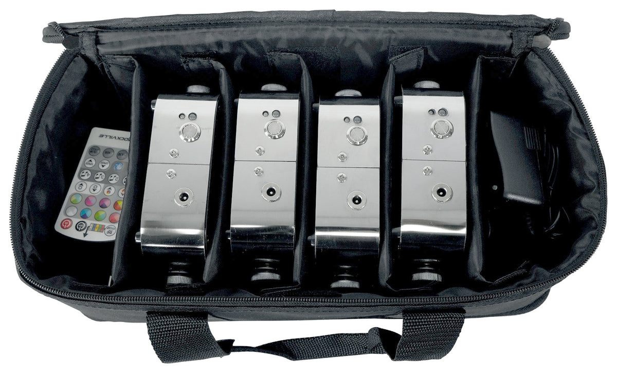 Rockville 4 PACK MINI RF1 V2 RGBWA+UV DJ/Party Wash Up Lights+Par Bag+RF Remote