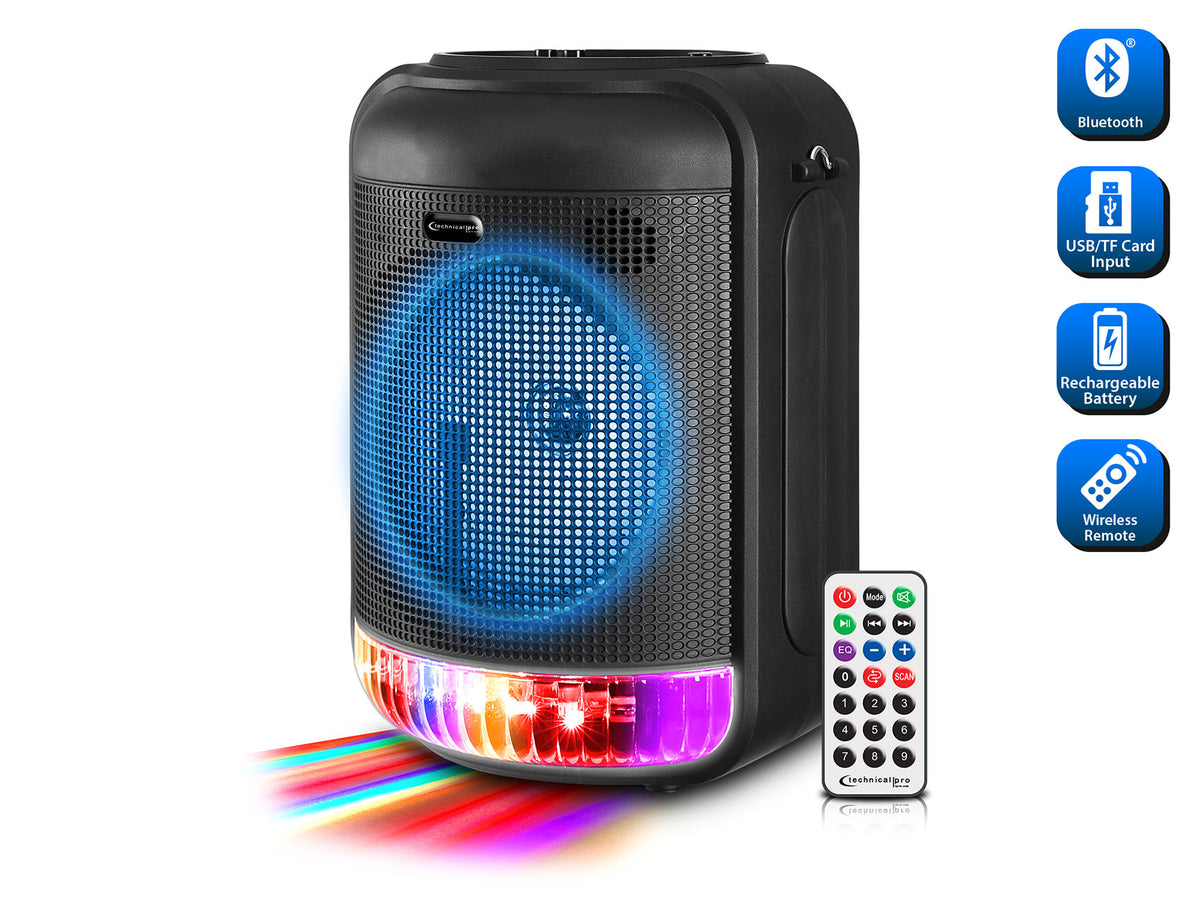 Technical Pro LIT8 Portable 8" Bluetooth LED Party Speaker w/Strap+Wireless Link