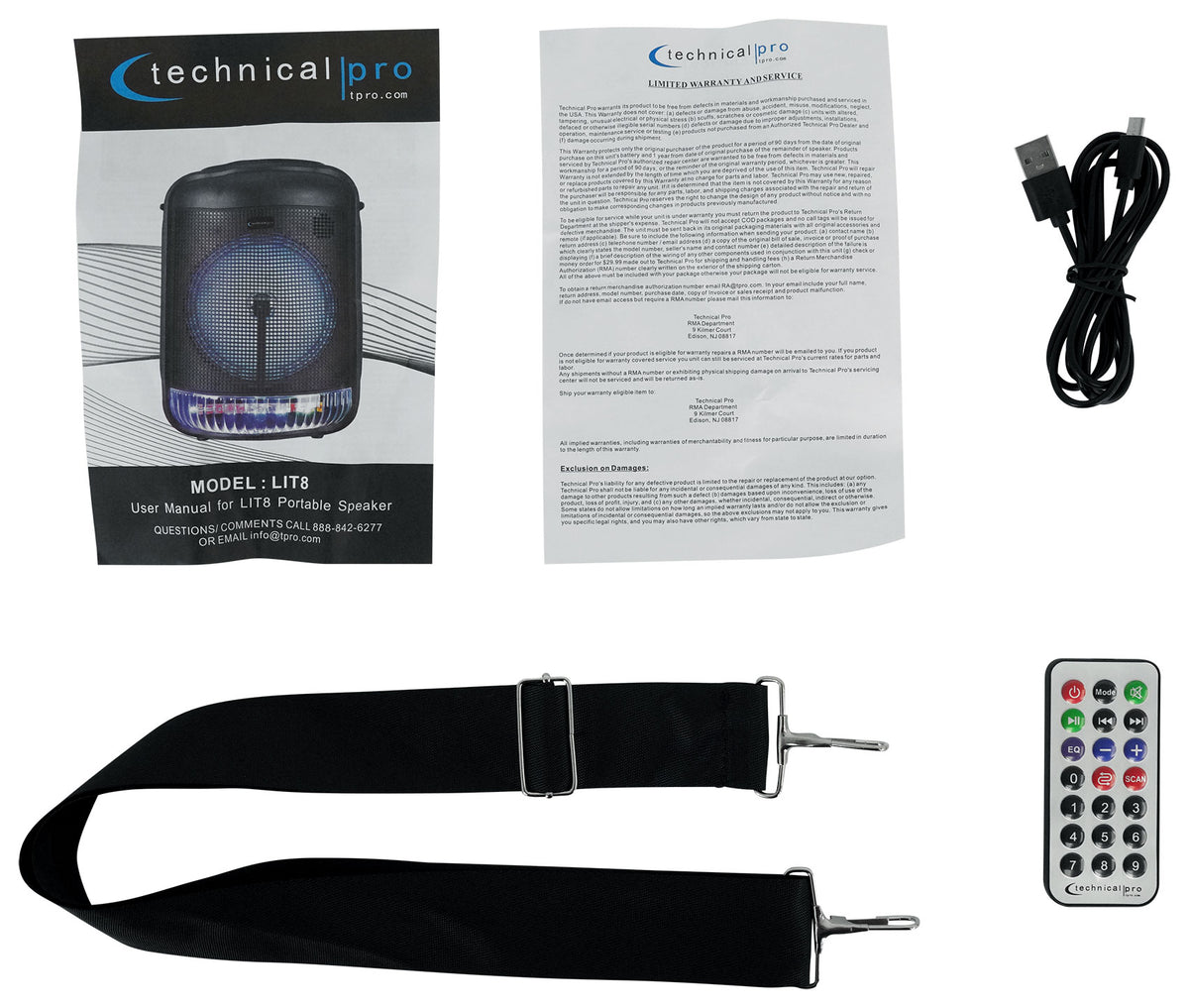 Technical Pro LIT8 Portable 8" Bluetooth LED Party Speaker w/Strap+Wireless Link