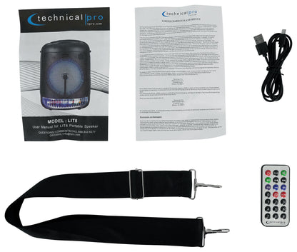 Technical Pro LIT8 Portable 8" Bluetooth LED Party Speaker w/Strap+Wireless Link