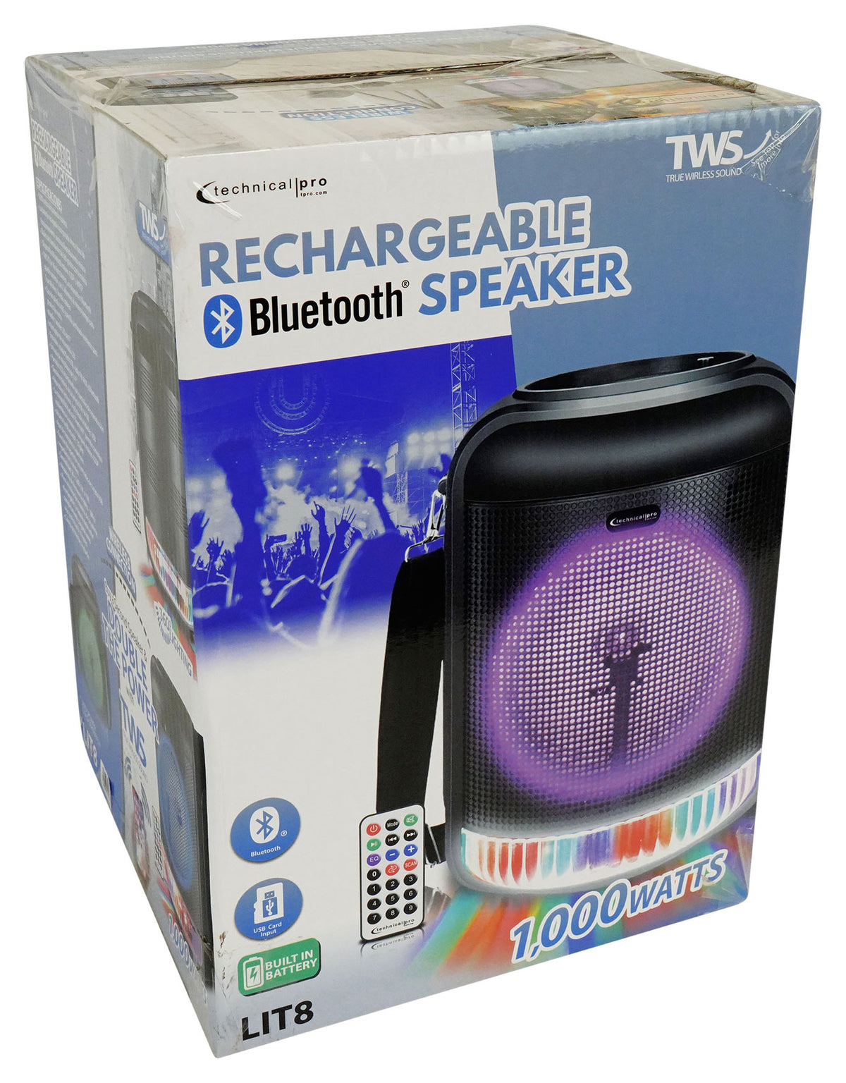 Technical Pro LIT8 Portable 8" Bluetooth LED Party Speaker w/Strap+Wireless Link