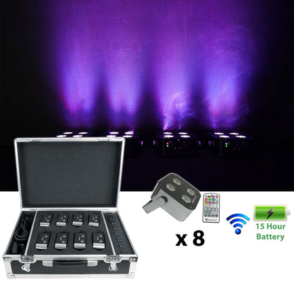 Rockville MINI RF4 CHARGE PACKAGE 8 Battery DJ Lights+Case+Remotes+Wireless DMX