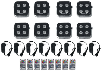Rockville MINI RF4 CHARGE PACKAGE 8 Battery DJ Lights+Case+Remotes+Wireless DMX