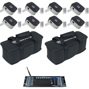 12 Rockville MINI RF1 RGBWA+UV DJ/Party Wash Lights+Wireless DMX Controller+Bags