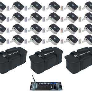24 Rockville MINI RF1 RGBWA+UV DJ/Party Wash Lights+Wireless DMX Controller+Bags