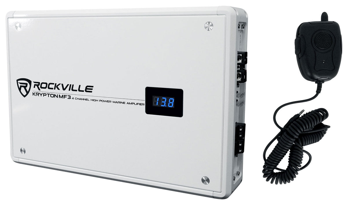 Rockville KRYPTON MF3 1600w Peak 4 Channel Marine Amplifier Boat Amp in White