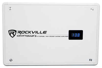 Rockville KRYPTON MF3 1600w Peak 4 Channel Marine Amplifier Boat Amp in White