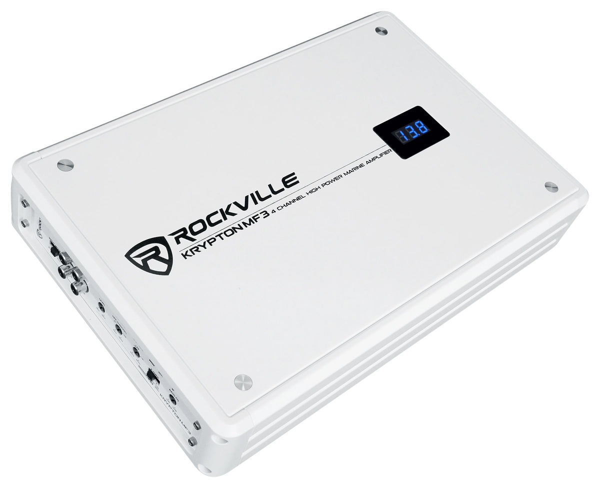 Rockville KRYPTON MF3 1600w Peak 4 Channel Marine Amplifier Boat Amp in White