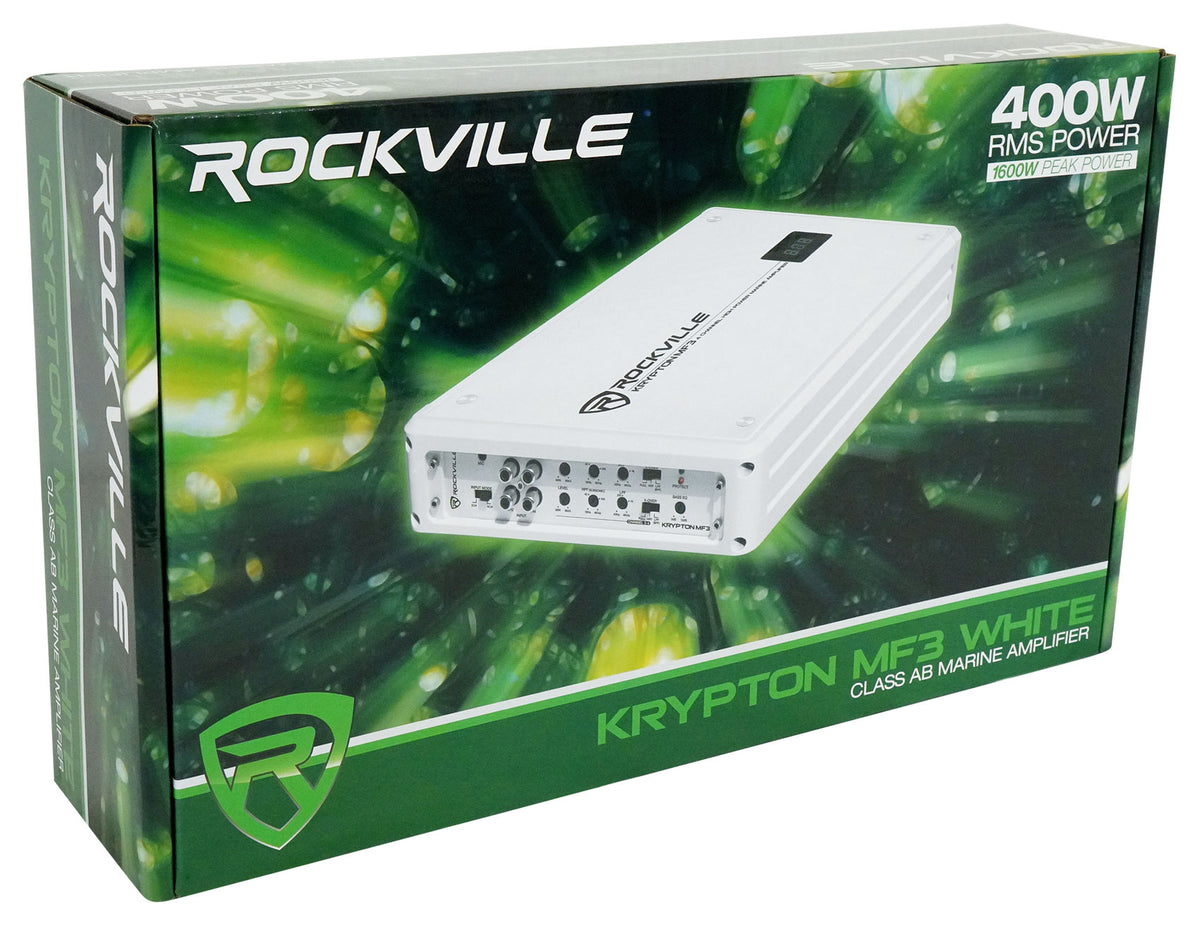 Rockville KRYPTON MF3 1600w Peak 4 Channel Marine Amplifier Boat Amp in White