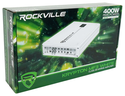 Rockville KRYPTON MF3 1600w Peak 4 Channel Marine Amplifier Boat Amp in White