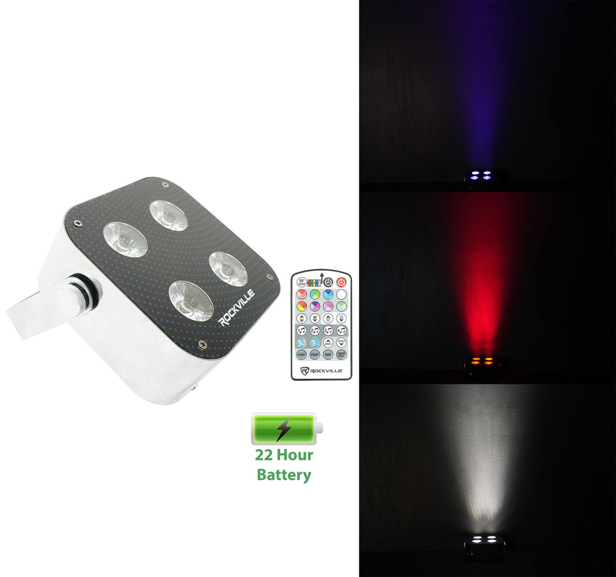 Rockville MINI RF4 Compact RGBWA+UV DJ/Party LED Par Wash Up Light+4ch RF Remote
