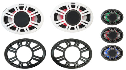 Pair Kicker 48KMXL694 300 Watt 6x9" Marine Boat Horn Loaded Speakers w/LED KMXL69