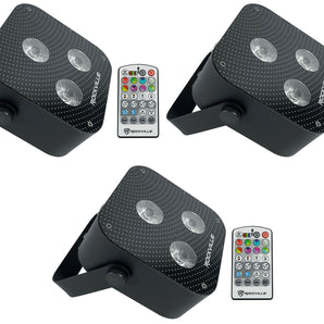 3 Rockville MINI RF3 Black RGBWA+UV DJ/Party LED Wash Lights+4-Ch. RF Par Remote