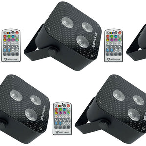 5 Rockville MINI RF3 Black RGBWA+UV DJ/Party LED Wash Lights+4-Ch. RF Par Remote