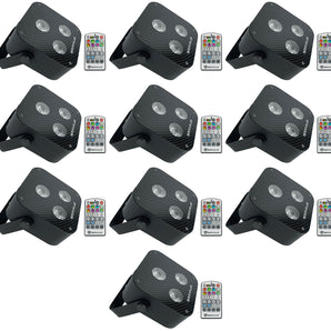 10 Rockville MINI RF3 Black RGBWA+UV DJ/Party LED Wash Lights+4-Ch RF Par Remote