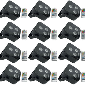 12 Rockville MINI RF3 Black RGBWA+UV DJ/Party LED Wash Lights+4-Ch RF Par Remote