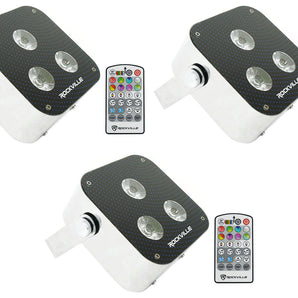 (3) Rockville MINI RF3 RGBWA+UV DMX DJ/Party LED Wash Lights+4-Ch. RF Par Remote
