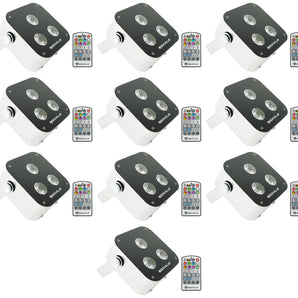 (10) Rockville MINI RF3 RGBWA+UV DMX DJ/Party LED Wash Lights+4-Ch RF Par Remote