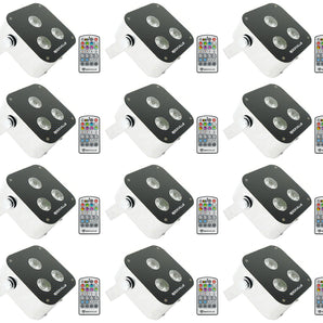 (12) Rockville MINI RF3 RGBWA+UV DMX DJ/Party LED Wash Lights+4-Ch RF Par Remote