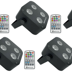 5 Rockville MINI RF4 Black RGBWA+UV DJ/Party LED Wash Lights+4-Ch. RF Par Remote